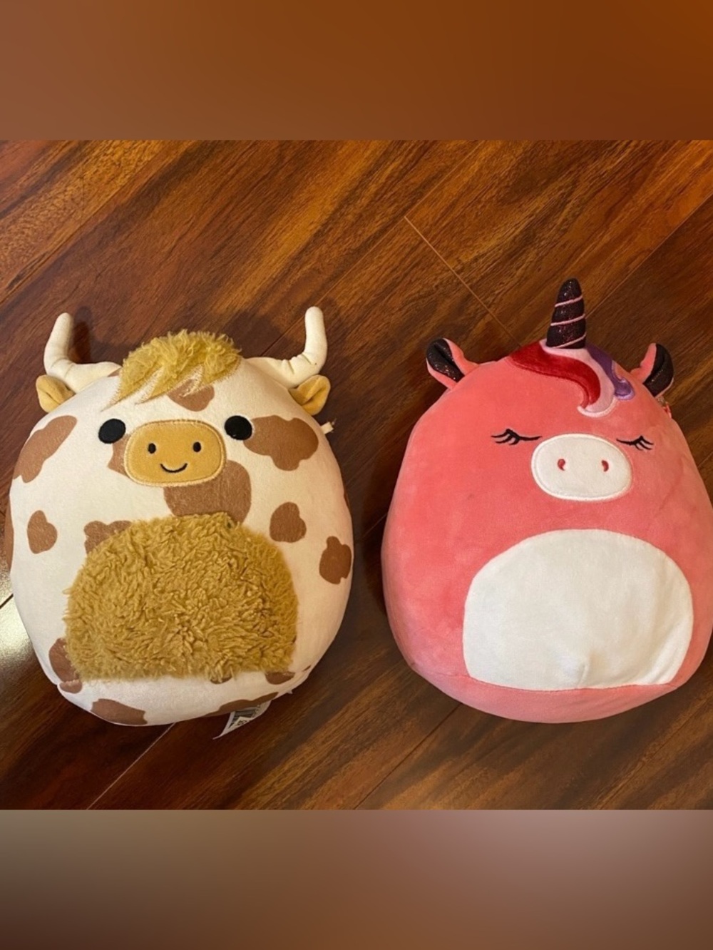 Squishmallows Pink and Brown Cow Plush Pillow Pair